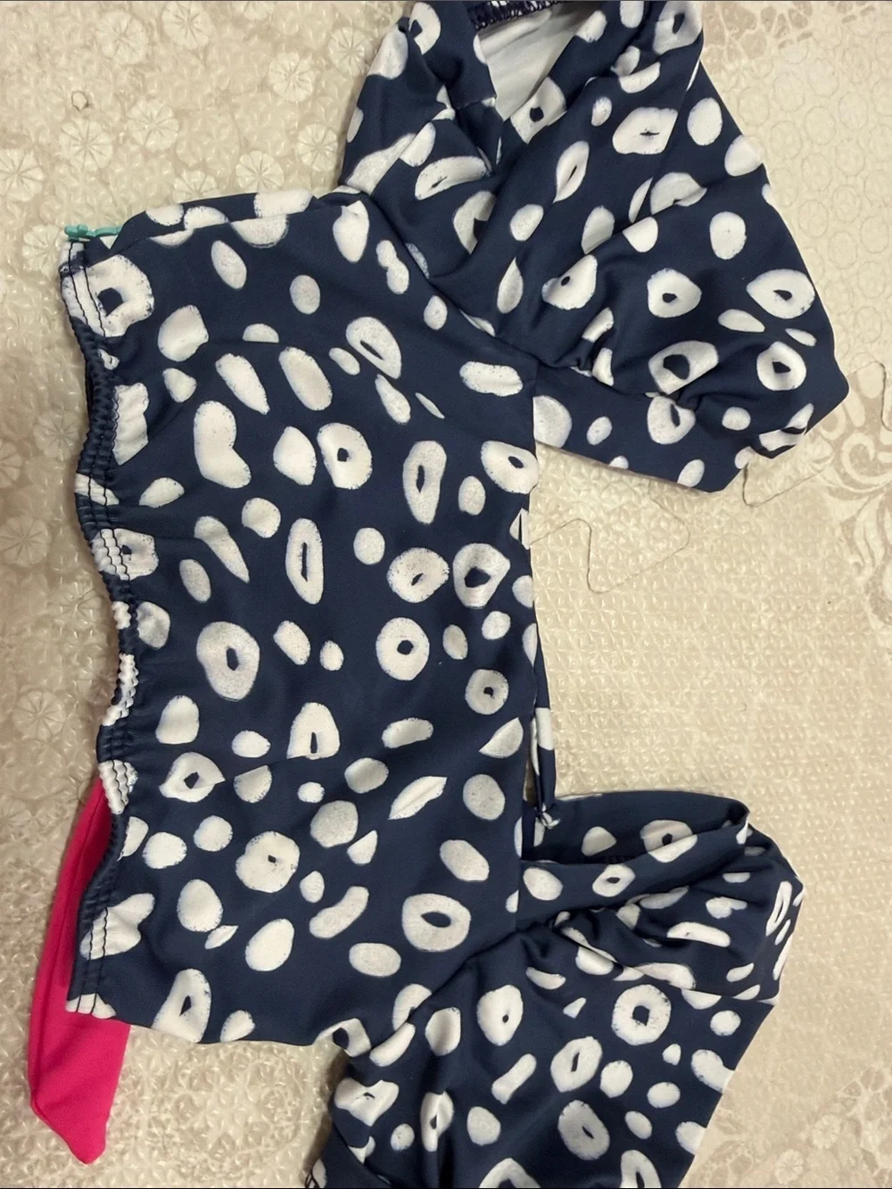 Girls Navy & Pink Puff-Sleeve Two-Piece Swim Set